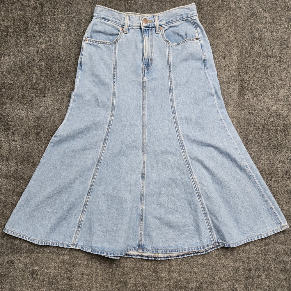 Levis Denim Midi Skirt Light Wash A-Line Flared Panel W27 A8730-0001